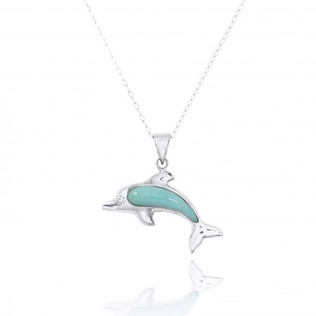 Larimar and Sterling Silver Dolphin Pendant - Click Image to Close